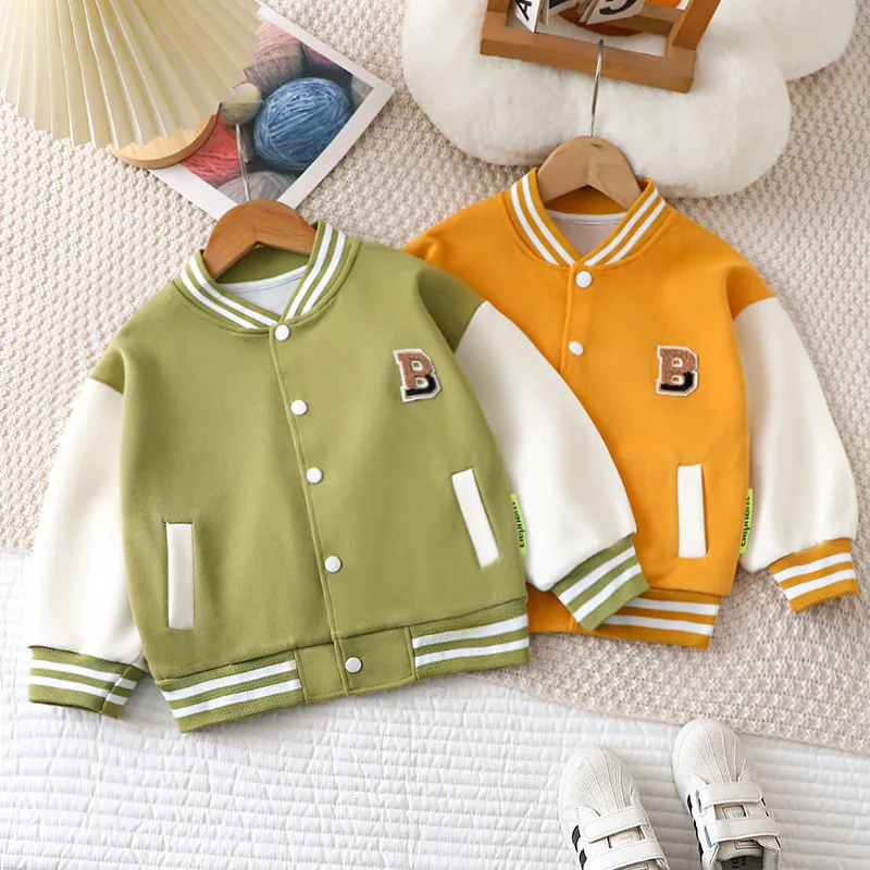 Boys Girls Baseball Jackets Baby Spring Autumn Casual Coats Kids Single Breasted Letter Outerwear Children Sports Clothing 1-14Y
