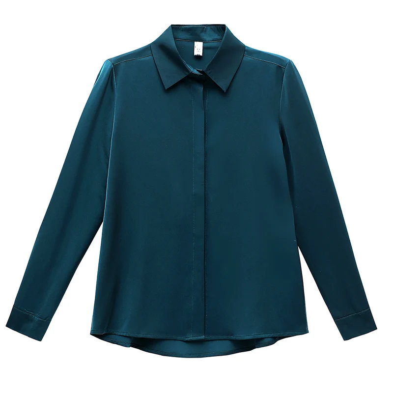 Long Sve Silk Irt Damen Frühling Herbst Faion 2025, New Midlife Mom's Irt High-End-Seidenoberteil, Pendler-Sle-Sle...