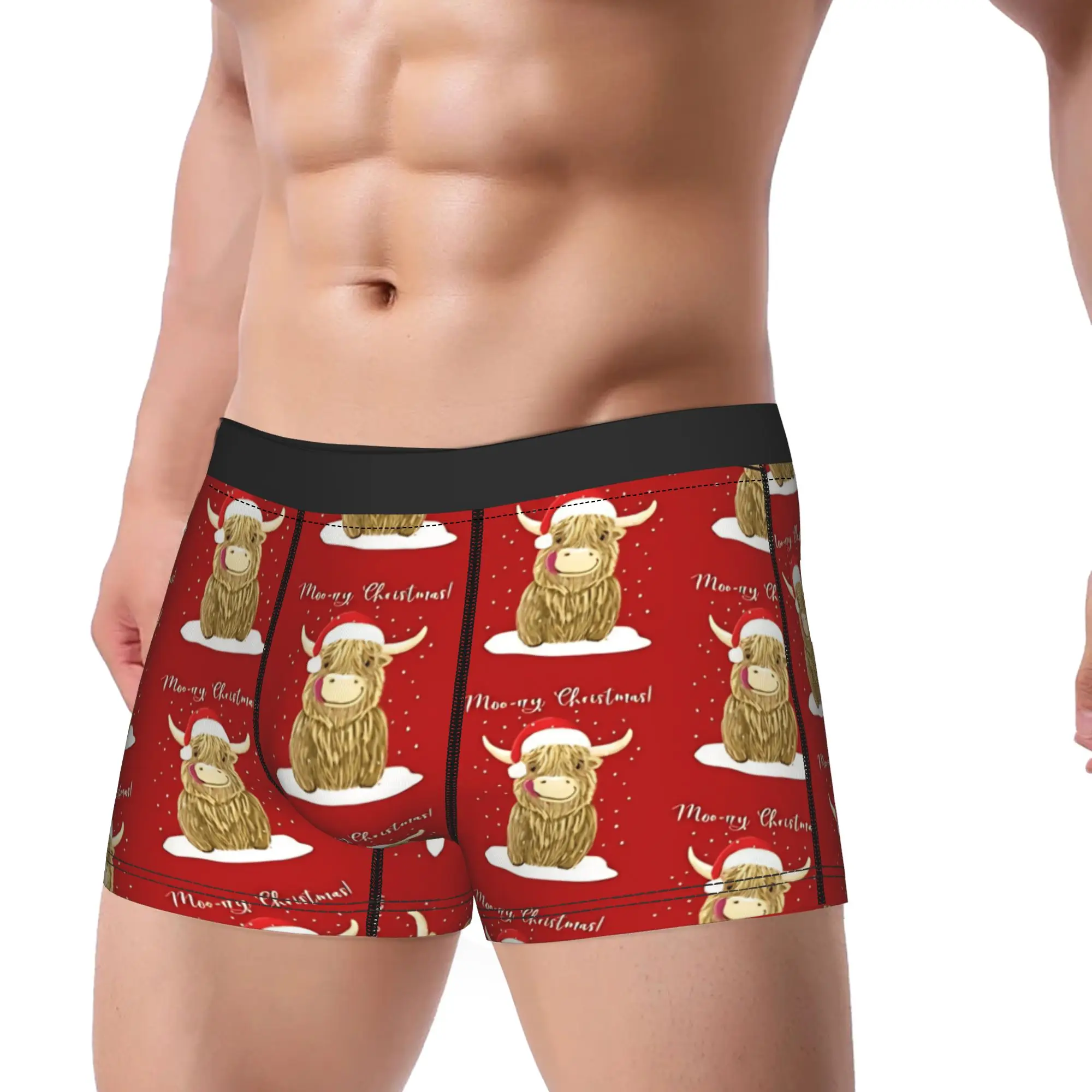 

Scottish Highland Cow Moo-rry Christmas Wee Hamish Shorts Briefs Underwear Man Comfortable Boxer Shorts Custom Oversize Panties