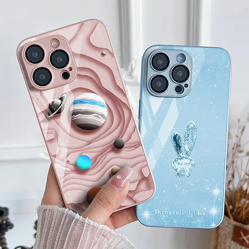 

Tempered Glass Phone Case For iPhone 13 Pro Funda iPhone 15 11 14 12 16 Pro Max X XR XS 7 8 Plus SE 13pro 15pro Cute Cover Capa