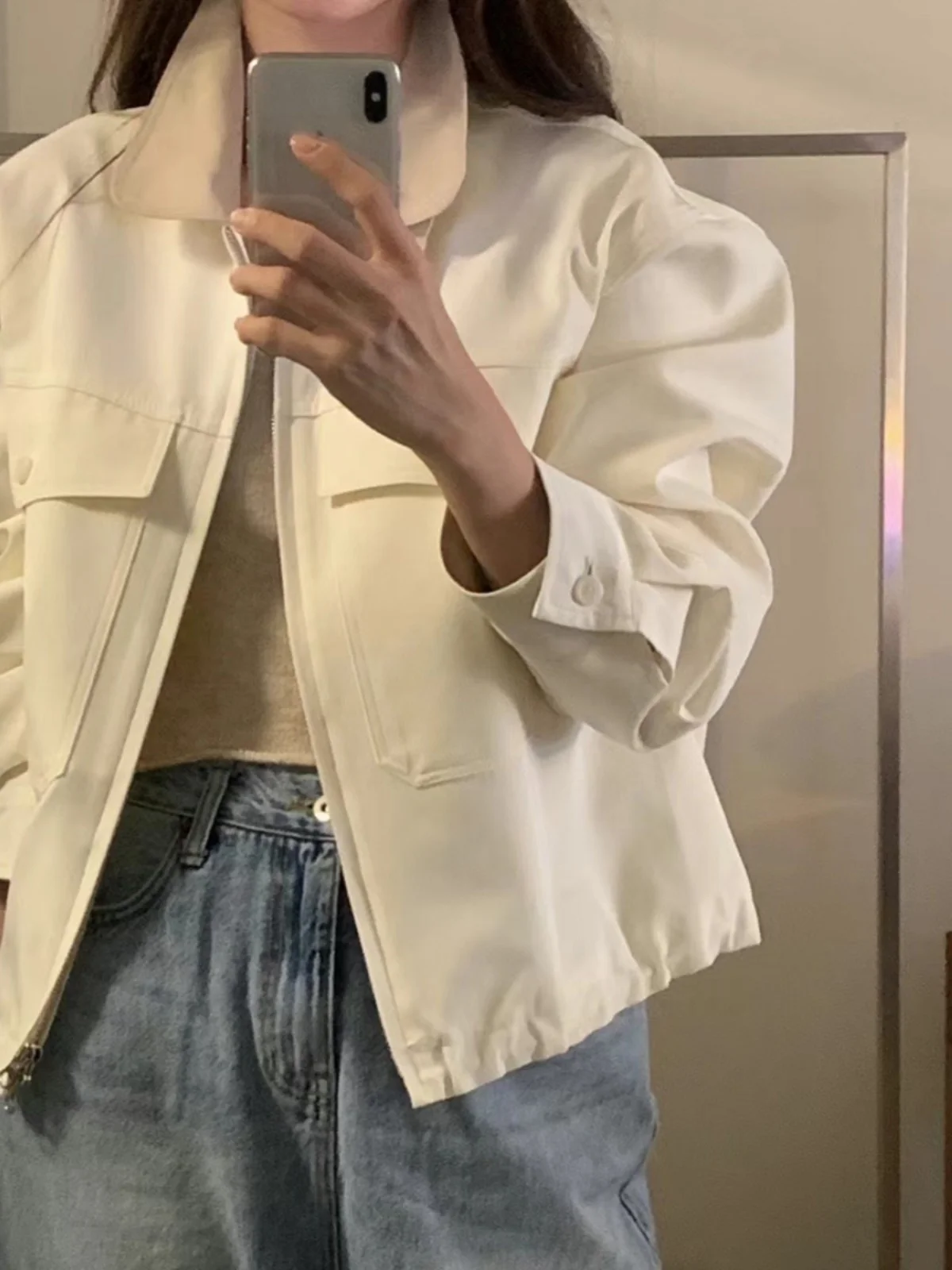 Stylish Women's Jacket Collar Retro Design Spring 2025 Fashion Trend Short Outerwear Comfortable Fit Long Sleeve C...