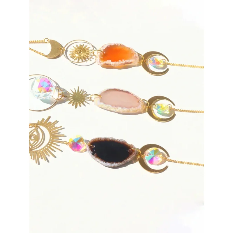 Crystal Sun Catcher Colorful Agate Rainbow Maker Stained Glass Evil Eye Sun Moon Window Hanging Prism For Garden Home Decoration