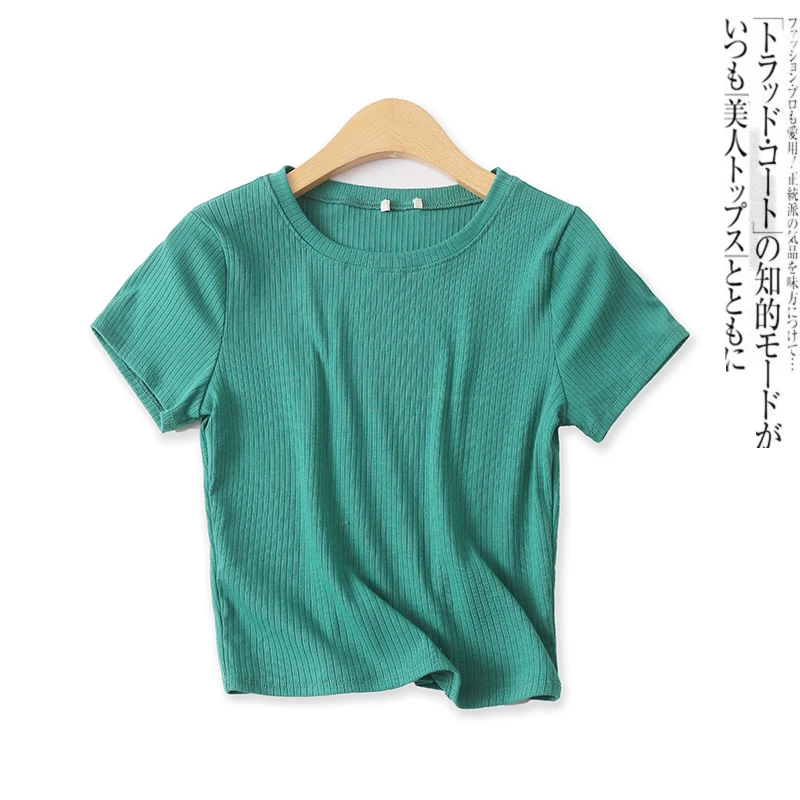 Candy Colored Cotton T-Shirt Short Sleeve round Neck Slim Fit Women's Top Summer New Style Versatile 16711 Female Empress 