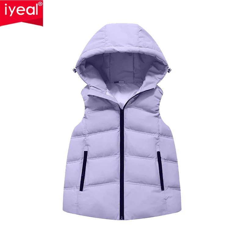 

IYEAL New Fashion Winter Girls Clothing Children Thicken Solid Hooded Cotton -Padded Vest For 3-10 Years Kids Girls Outerwear
