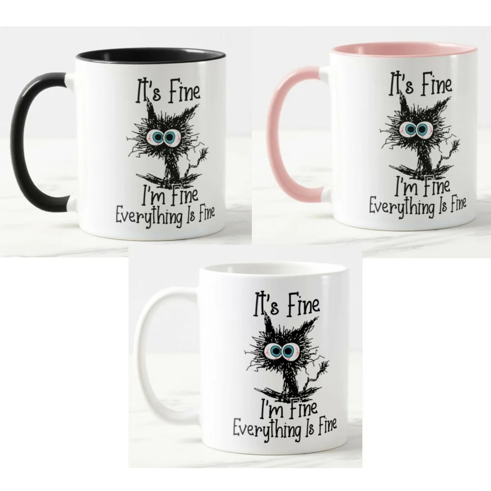 Cartoon It's I'm Fine Everything is Fun Slogan Ceramic Mug Coffee Cup For Friends Porcelain Breakfast Cup Drinkware Gift