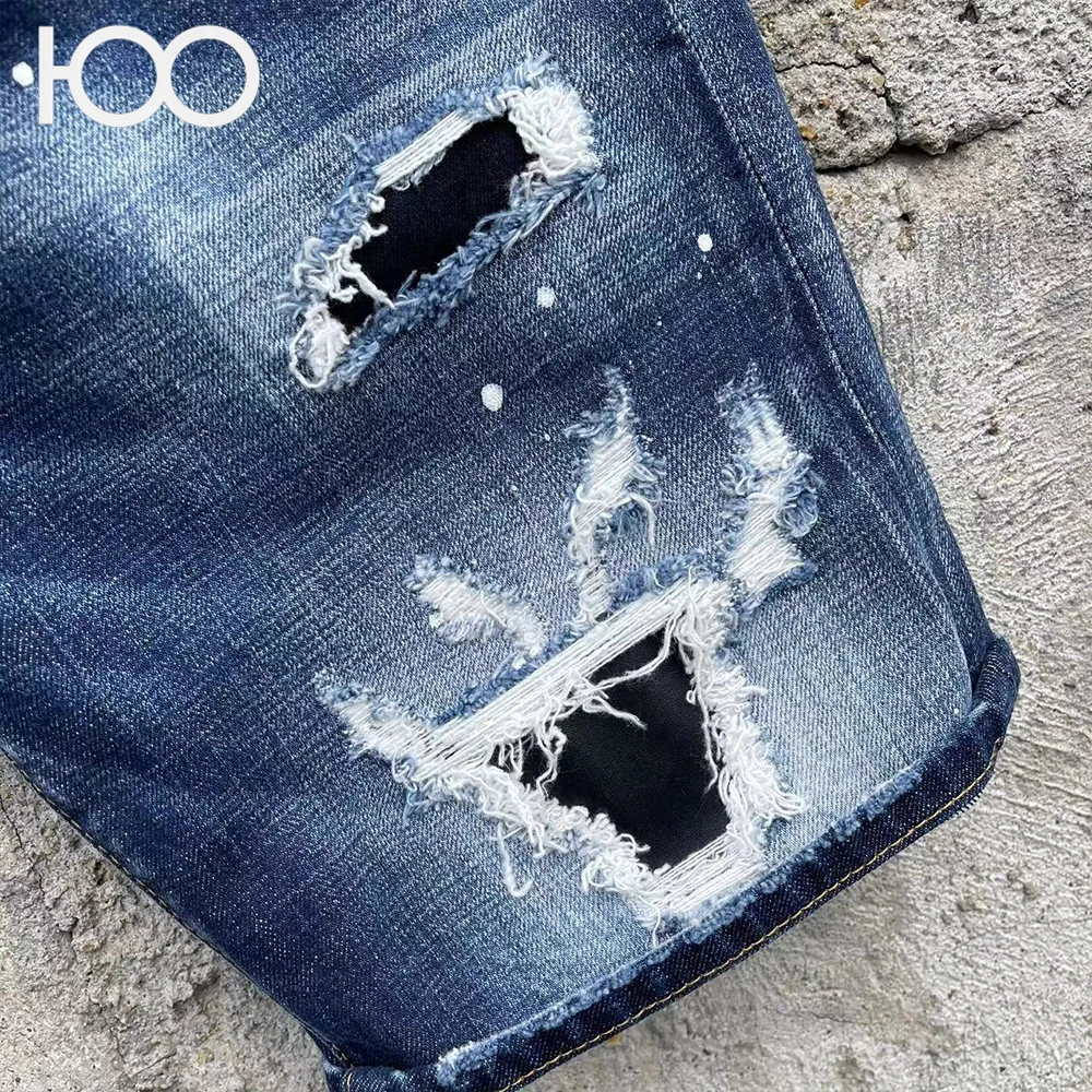 D327 Chareiharper 100 جينز رجالي بقصة ضيقة شورت جينز أسود للرجال مقاس كبير 5 سروال خمسة أرباع سروال متوسط سروال حصان جينز