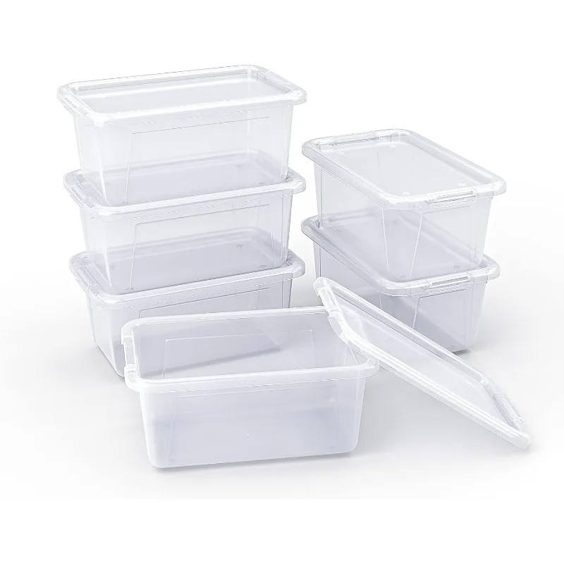 Clear Stackable Plastic Storage Bins with Lids,Stackable Containers,Toy Storage Organizer - 5 Qt 6 Pack - Small