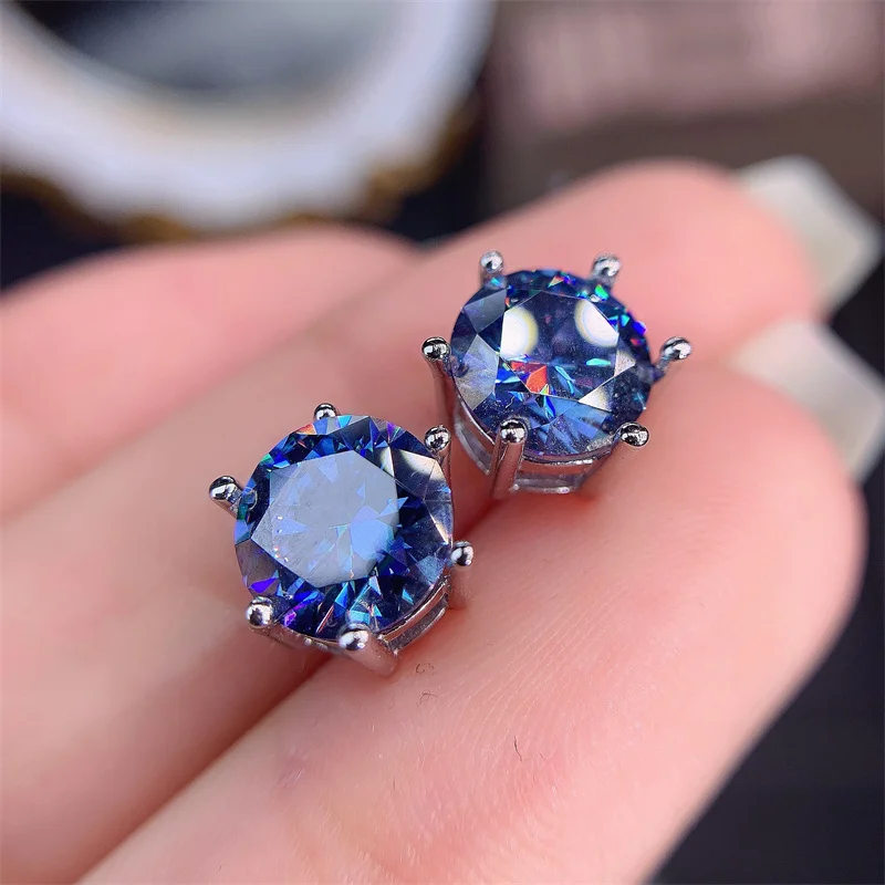 YULEM  Super Flash 2ct Blue Moissanite Earrings Passed The Diamond Test S925 Silver Jewelry Wedding Party Birthday Gift