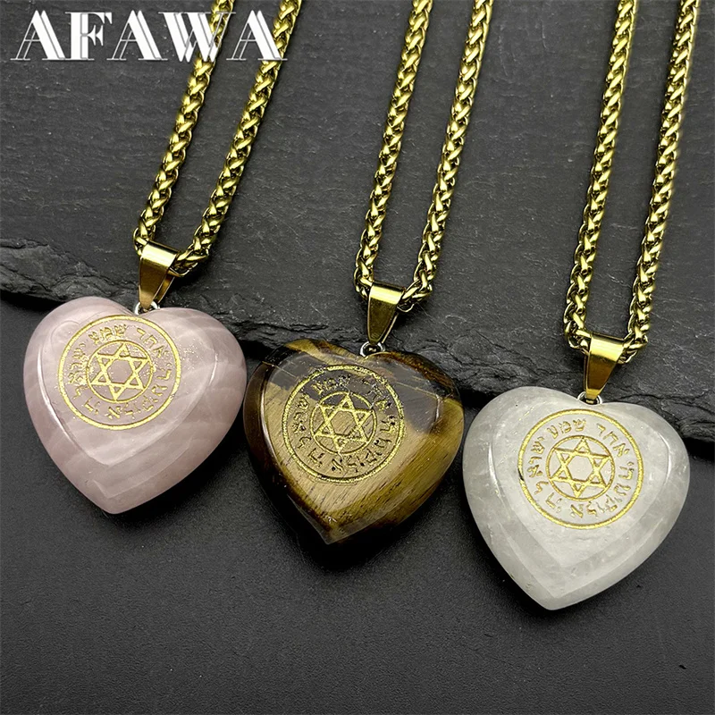 Pink Love Heart Crystal Hebrew Star of David Pendant Necklace for Women Men Stainless Steel Gold Color Jewish Chain Jewelry