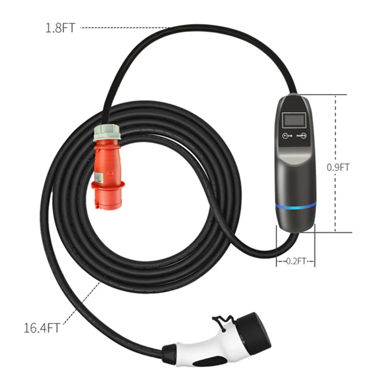 Khons-cargador portátil para coche eléctrico tipo 2, dispositivo de carga de 22kW, 32A, 3 fases, EVSE, enchufe CEE rojo, Wallbox, IEC62196