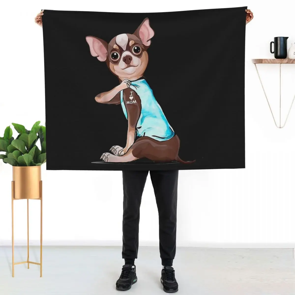 I Love Mom Funny Chihuahua Tattooed Throw Blanket Kid'S Thins wednesday Bed covers Shaggy Blankets