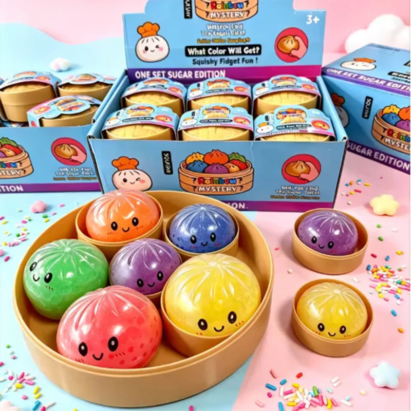 Hot Glitter Dumpling Squishy Maltose Series with Box Dumplings Sensory Squeeze Toy for Stress Relief Random Color