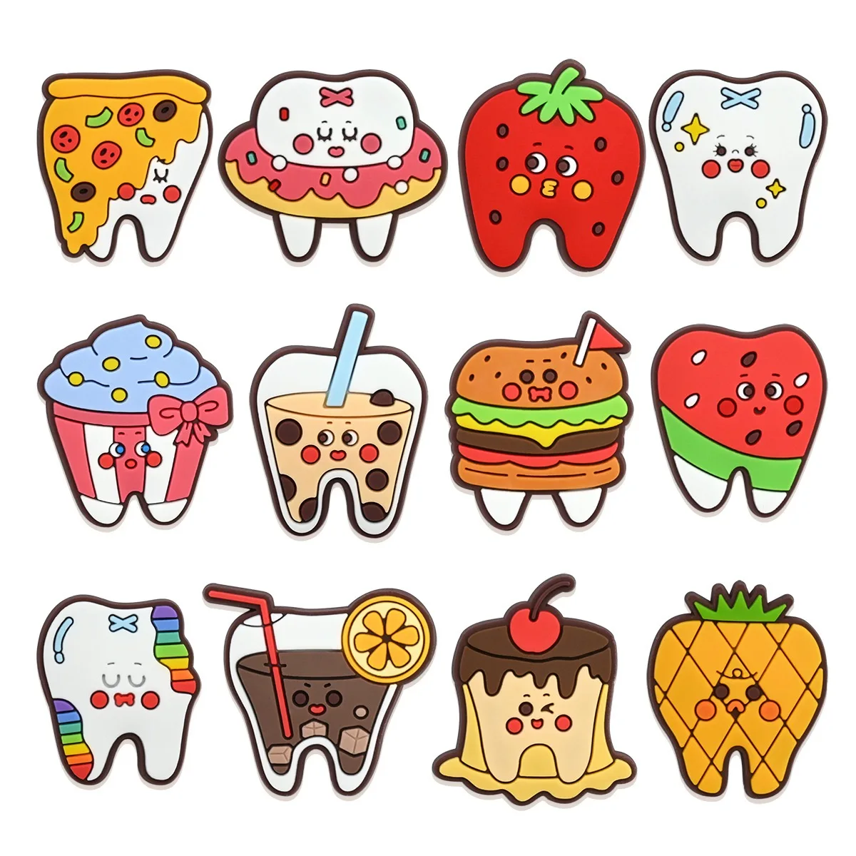 1-12Pcs Pudding Pineapple Teeth Shoe Buckle Charms Lovely PVC Sandal Ornaments DIY Children Funny Bracelet