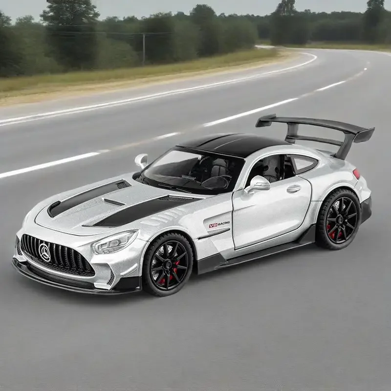 1:22 Mercedes- GTR Sports Car Simulation Diecast Metal Alloy Model Car Sound Light Pull Back Collection Kids Toy Gifts
