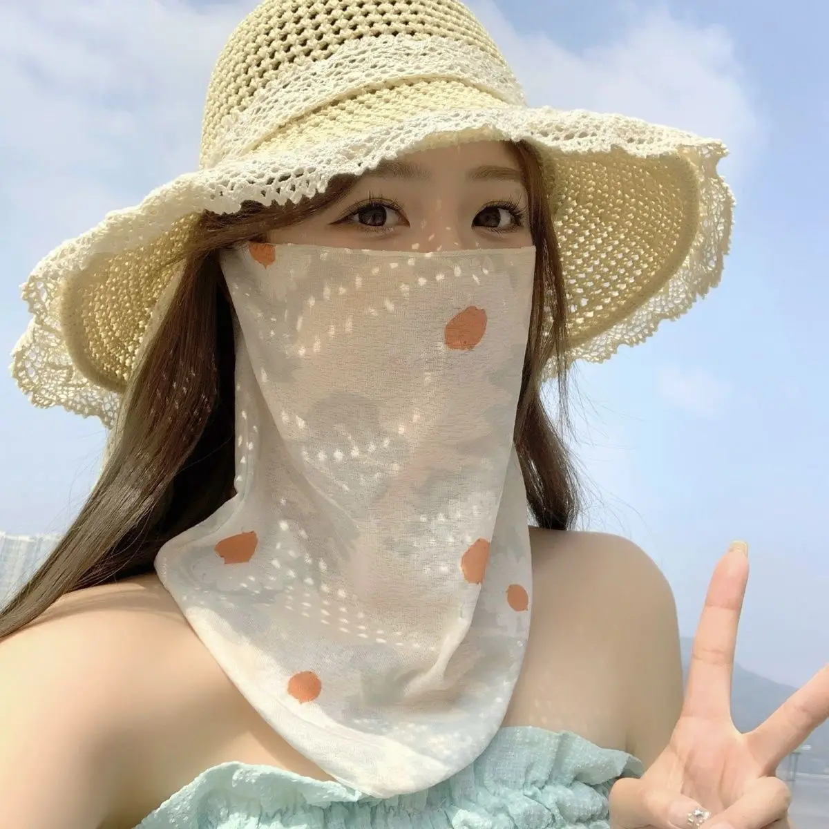 Summer Full-face Windproof Mask Female Driving and Cycling Small Fresh Bib Veil Mask Neck Protector Neck Cover