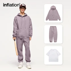 INFLATION Unisex Thick Fleece Grey purple Tracksuit Sportswear Hoodies and Sweatpant Set Mens