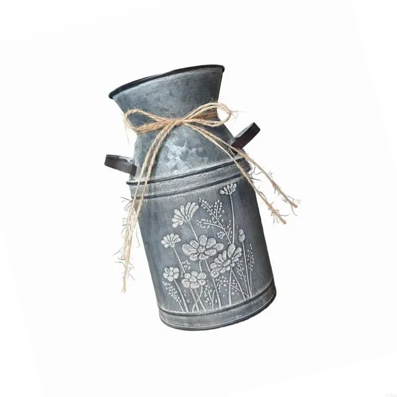  Antique Farmhouse Milk Can Decorative Galvanized Metal Vases for Home Display