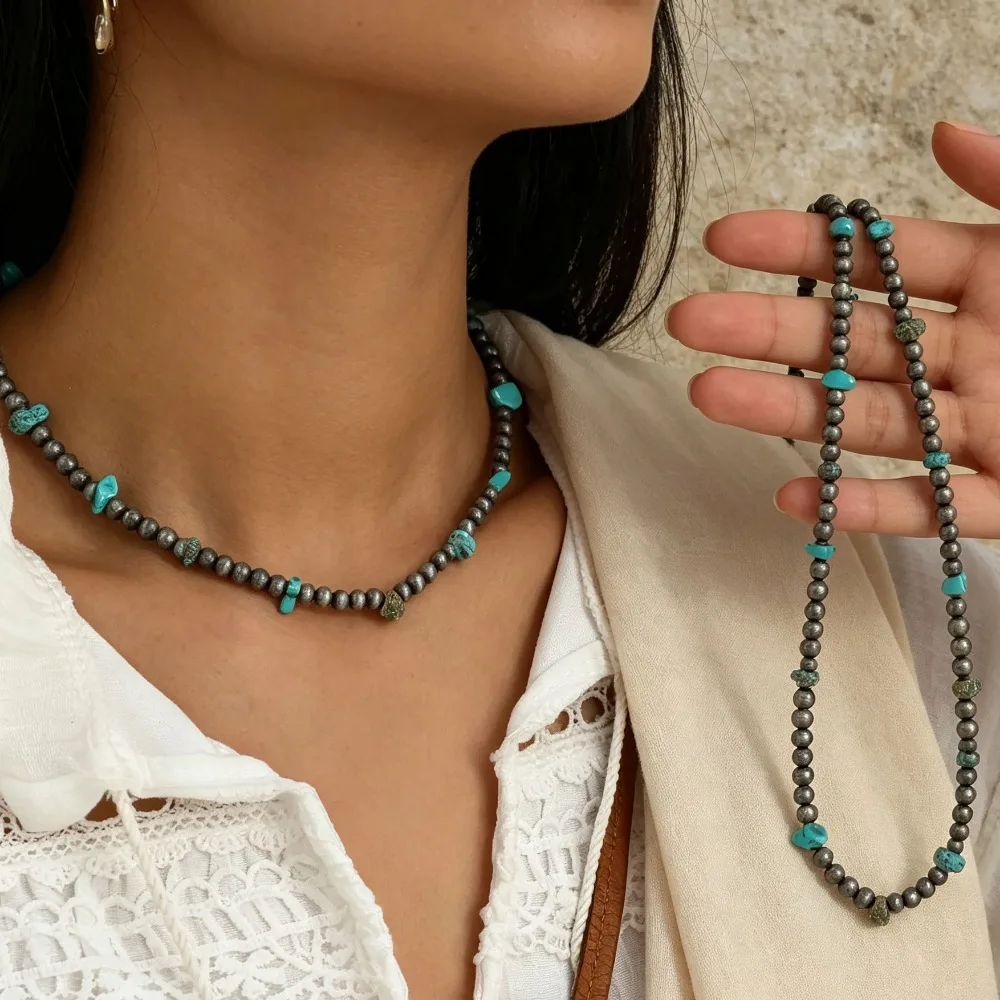 Men Bohemian Ethnic Beaded Necklace Natural Stone Pendant Summer Jewelry Beach Daily Wear Party Gift