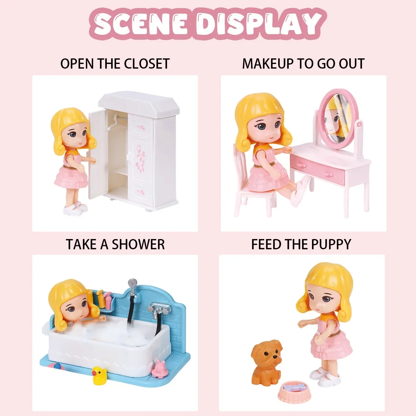 Casa de boneca em miniatura simular móveis fingir jogar quarto banheiro cozinha brinquedo do banheiro para menina role play casa de boneca presentes