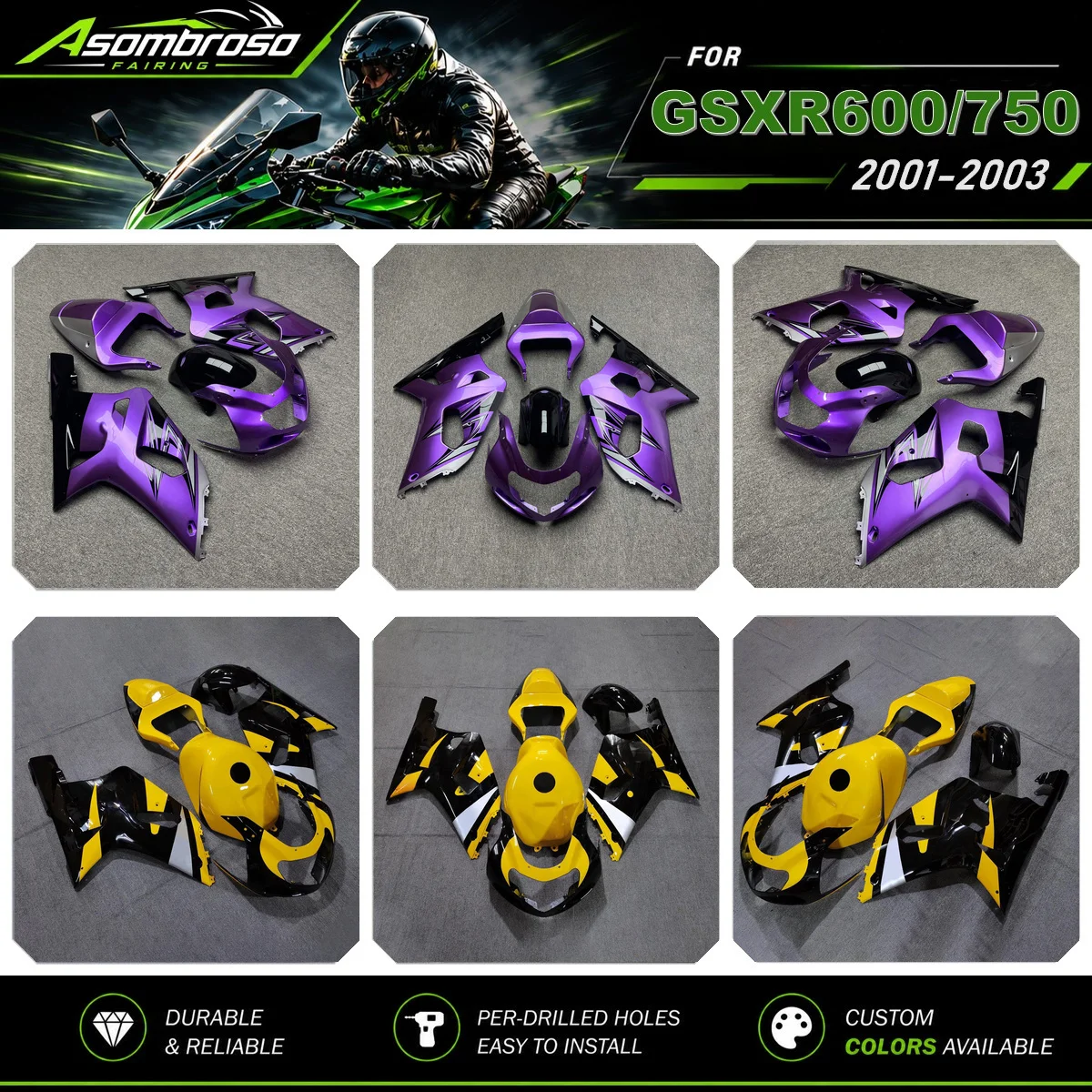 High Quality ABS Plastics Bodykit For Suzuki GSX-R 600 750 2001 2002 2003 GSX-R750 Replacement Fairing Set Cowls