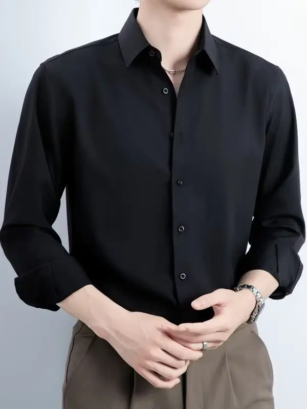 

Bla Casual Long Sve irt Men's Pure Color Winter Faion High Quali Sli Top Men's Outerwear Comfortable Slim Fit