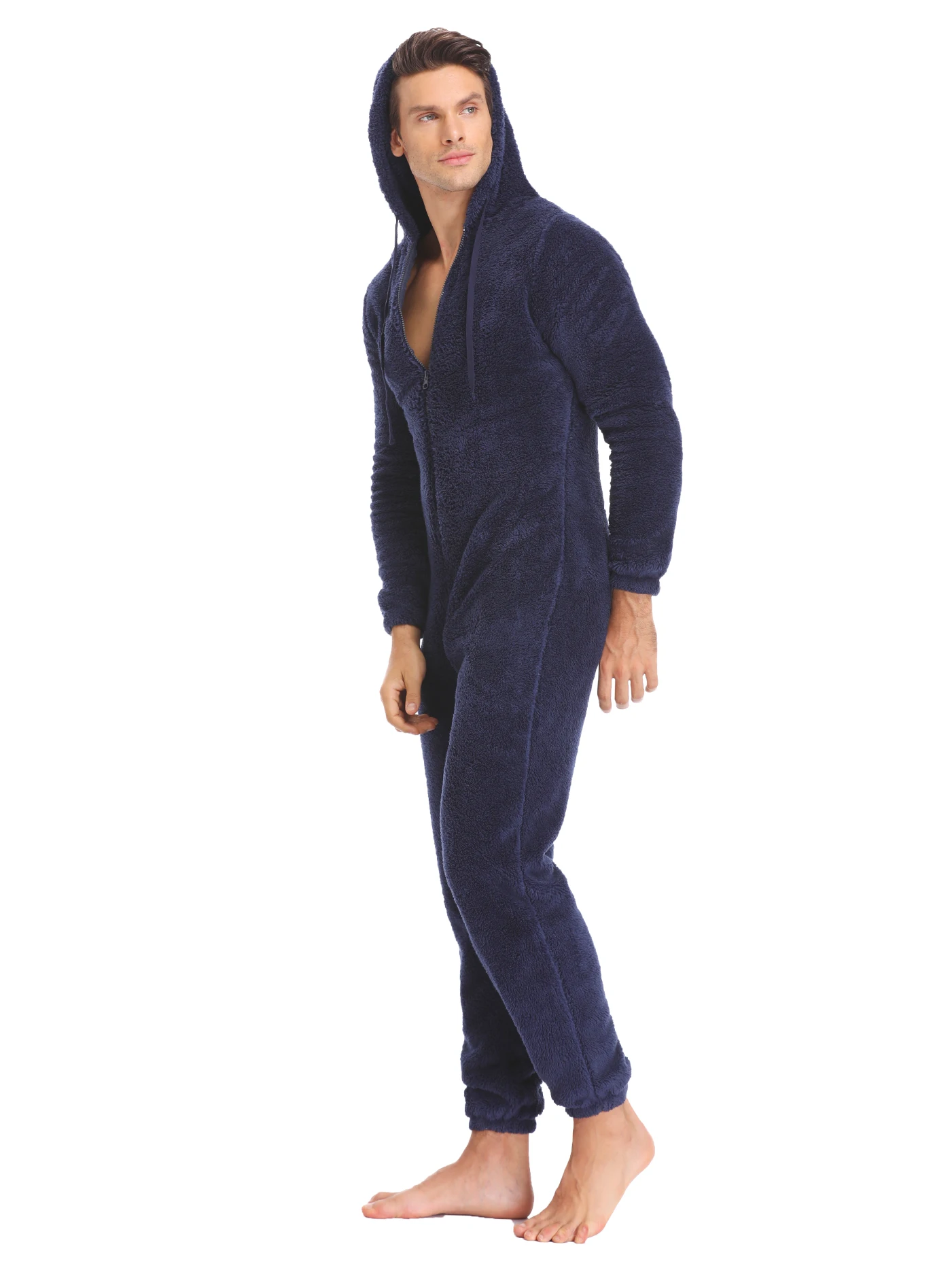 Men\'s Winter Warm Fluffy Teedy Fleece Pajama Onesie For Men Cozy Soft Warm Plush Fleece Jumpsuit Romper One Piece Hooded Pajama