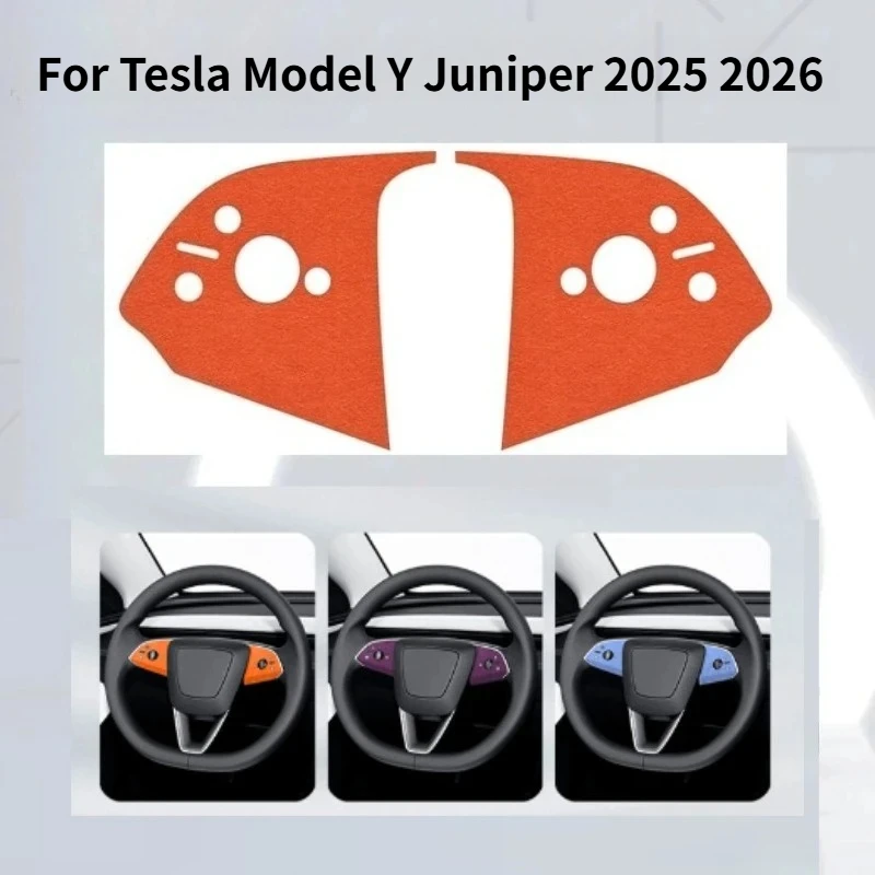 Steering Wheel Button Patch Stickers for Tesla New Model Y Juniper 2026 Decorative Microfiber Suede Button Sticker Accessories