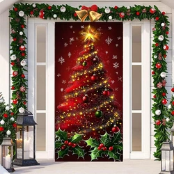 Christmas Door Cover Decoration Santa Claus Puppy Christmas Tree Bowknot Background Indoor Outdoor Porch Banner Party Supplies
