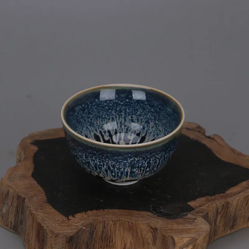 Chinese Song Jian Kiln Temmoku Blue Glaze Porcelain Teacup Cup 3.15 inch