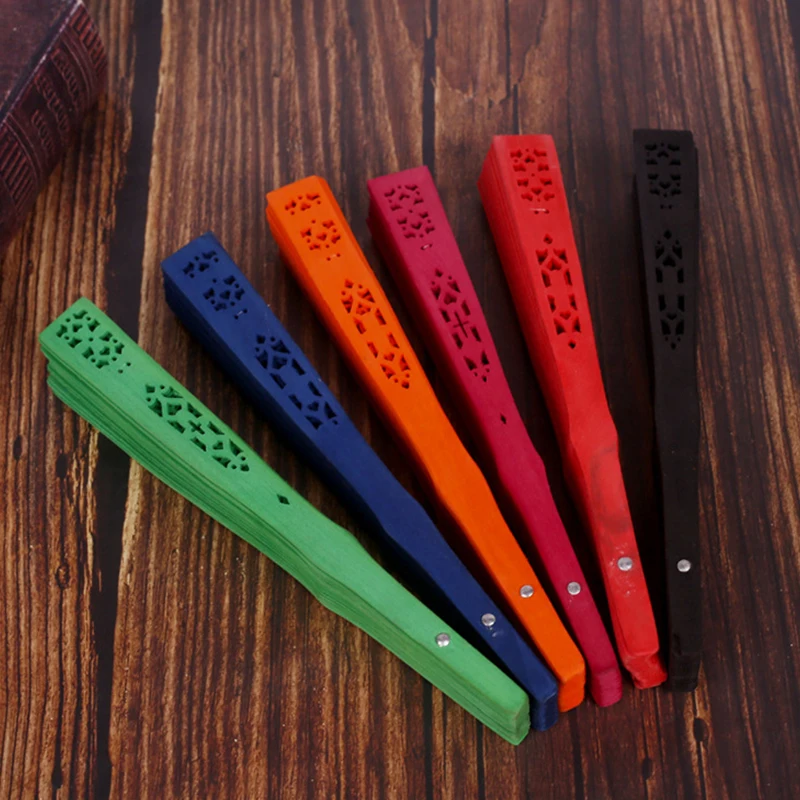 Fashion Wedding Hand Fragrant Party Carved Bamboo Folding Fan Chinese Wooden Fan Vintage Hollow Antiquity Folding Fan