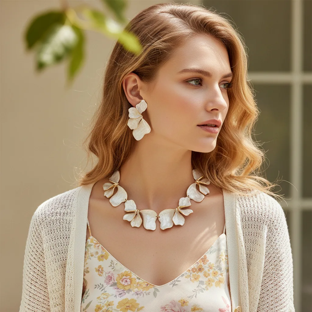 

Exaggerated hand-splicing three-dimensional dripping oil leaf necklace personalized texture enamel flower collarbone chain femal