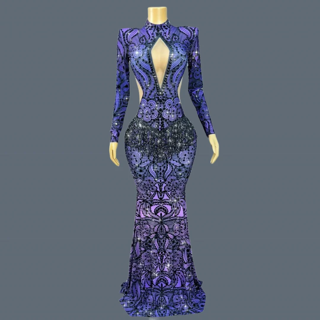 

Gothic Aesthetic Evening Dress Gothic Style Mermaid Dress Black Rhinestone Trumpet Long Skirt High-end Spandex Couture Zishujing