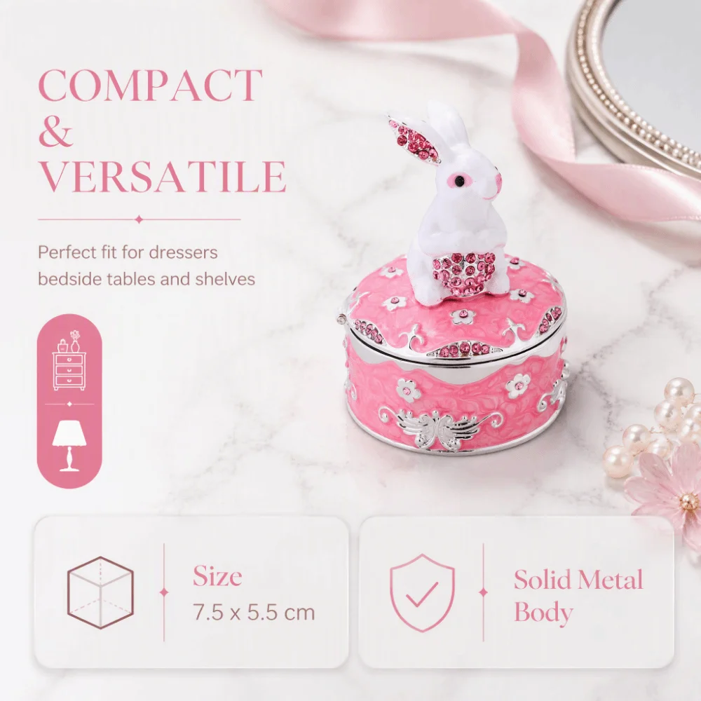 Zinc Alloy Floral Trinket Box Enamel Hinged Lid Jewelry Organizer Compact Size Floral Pattern Decorative Trinket Box
