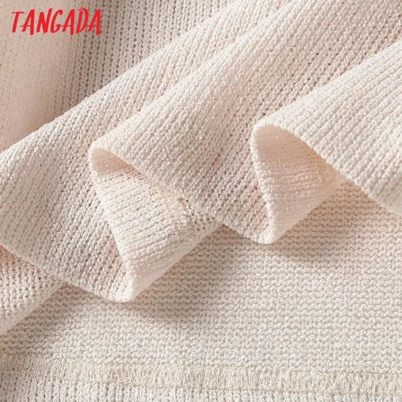 Tangada Women 2024 Fashion Stand Collar Knitted Sweater Jumper Female Crop Pullovers 4C141