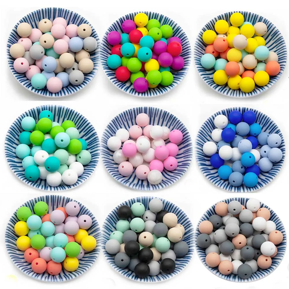 Cute-idea 12mm 10pcs Baby Teether Silicone Beads Diy Pacifier Chain Bracelet Bpa Free Chewable Round Silicone Bead Accessories