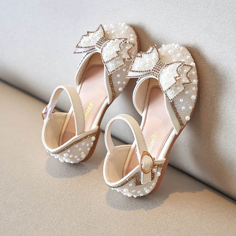 

2023 Summer New Baby Pearl Rhinestones Bow Single Shoes Girls Princess Sandals Fashion Children's Shoe for Girl Baby Sandals