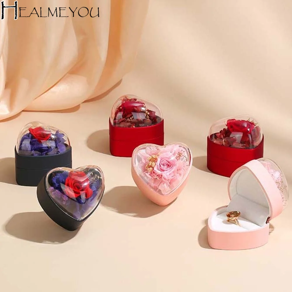 

Luxury Composite Paper Heart Ring Box Rose Acrylic Ring Display Case Earring Storage Three-dimensional Jewelry Organizer Women