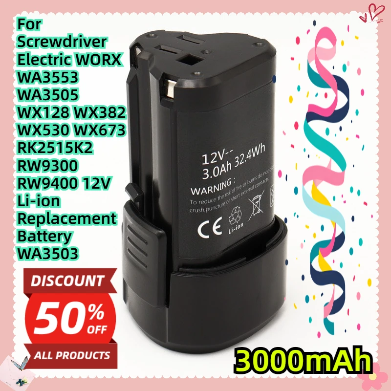 

For Screwdriver Electric WORX WA3553 WA3505 WX128 WX382 WX530 WX673 RK2515K2 RW9300 RW9400 12V Li-ion Replacement Battery WA3503