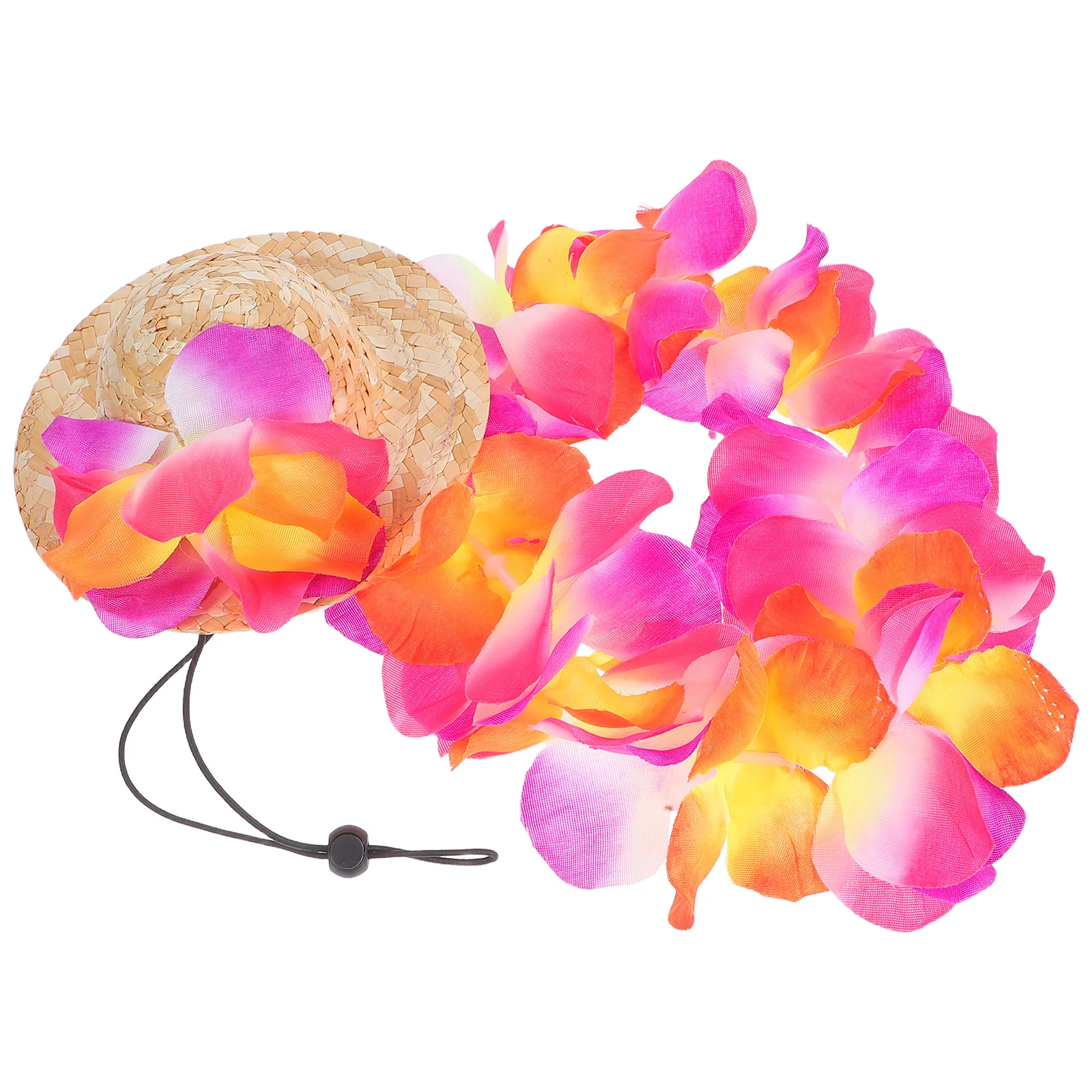 

1 set Pet Hat Garland Hawaiian Style Dog Straw Hat Summer Beach Party Outfit For Small Dogs Adjustable Breathable Pet