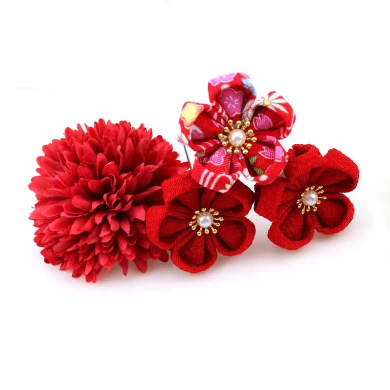 Oriental Style Kanzashi Hair Clip Pin Girl Festival Sakura Kimono Graduation Base Head Flower 3pcs Per Set Gift HW097