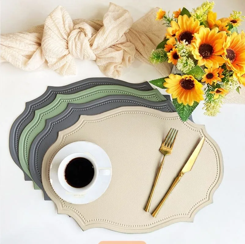 1/4/6PCS Geformte PU Tischset Set Kunstleder Küche Esstisch Pad Luxus Schwarz Creme Grau Tischset Geschirr Cafe Pad herkeseupuk