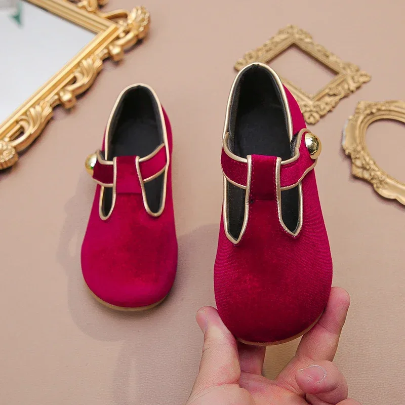 

Toddler Casual Shoes Kids Outdoor Fashion Wine Red Girls Leather Shoe Hollow-out Simple Children's Flat Shoes Soft Bottom New