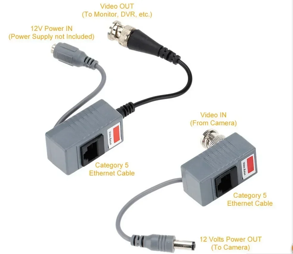 CCTV Camera Accessories, BNC UTP RJ45 Video Balun with Audio and Power over CAT5/5E/6 Cable, 10pcs