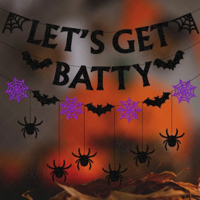 3pcs Spooky Bat Banner Spider Streamer Hanging Pendant Halloween Indoor Outdoor Wall Ceiling Scene Shooting Decor Supply view 3