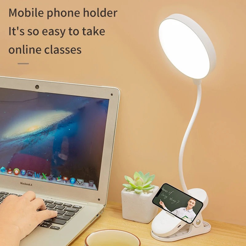 USB Recarregável Desk Lamp com Clip, Bed Reading, Book Night Light, LED Touch, 3 modos de escurecimento, proteção ocular