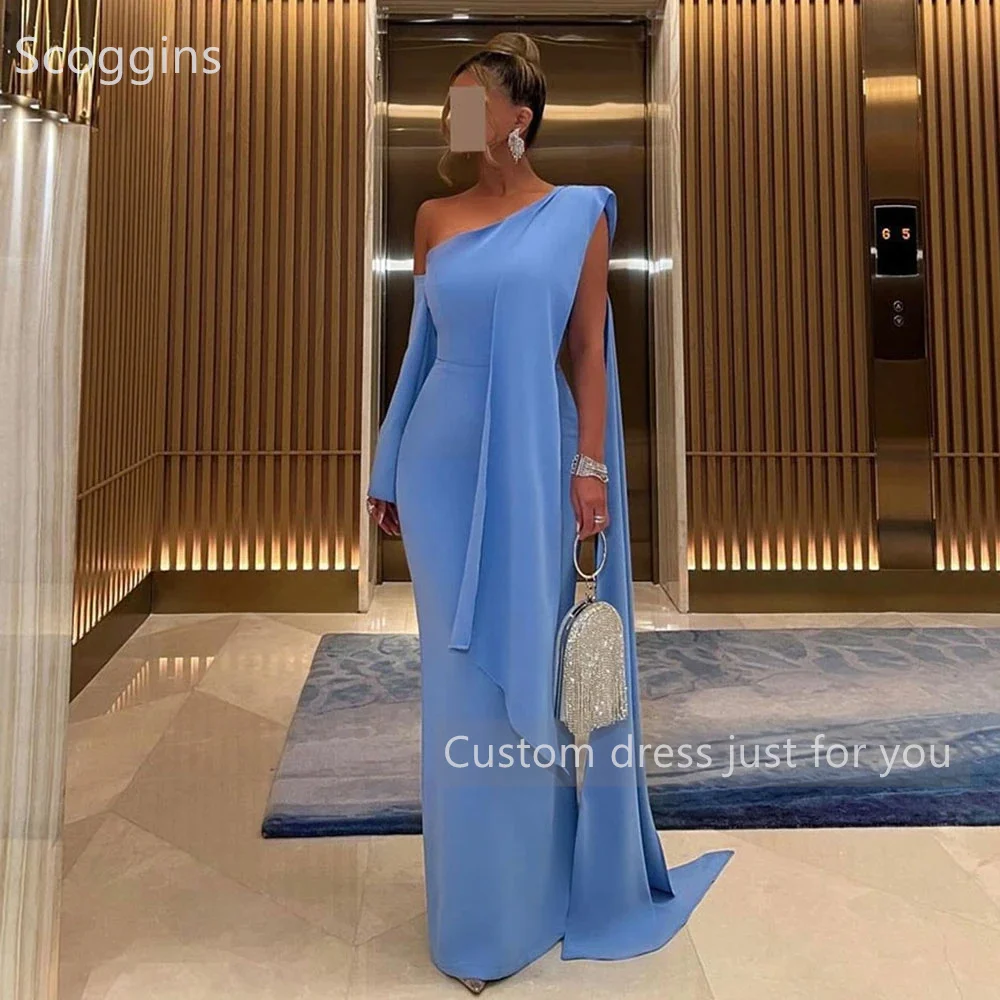 Scoggins  فساتين سهرة Customize Evening Dress A-Line Dubai Luxury One-Shoulder Floor-Length Zipper Up Wedding Dress Cocktail