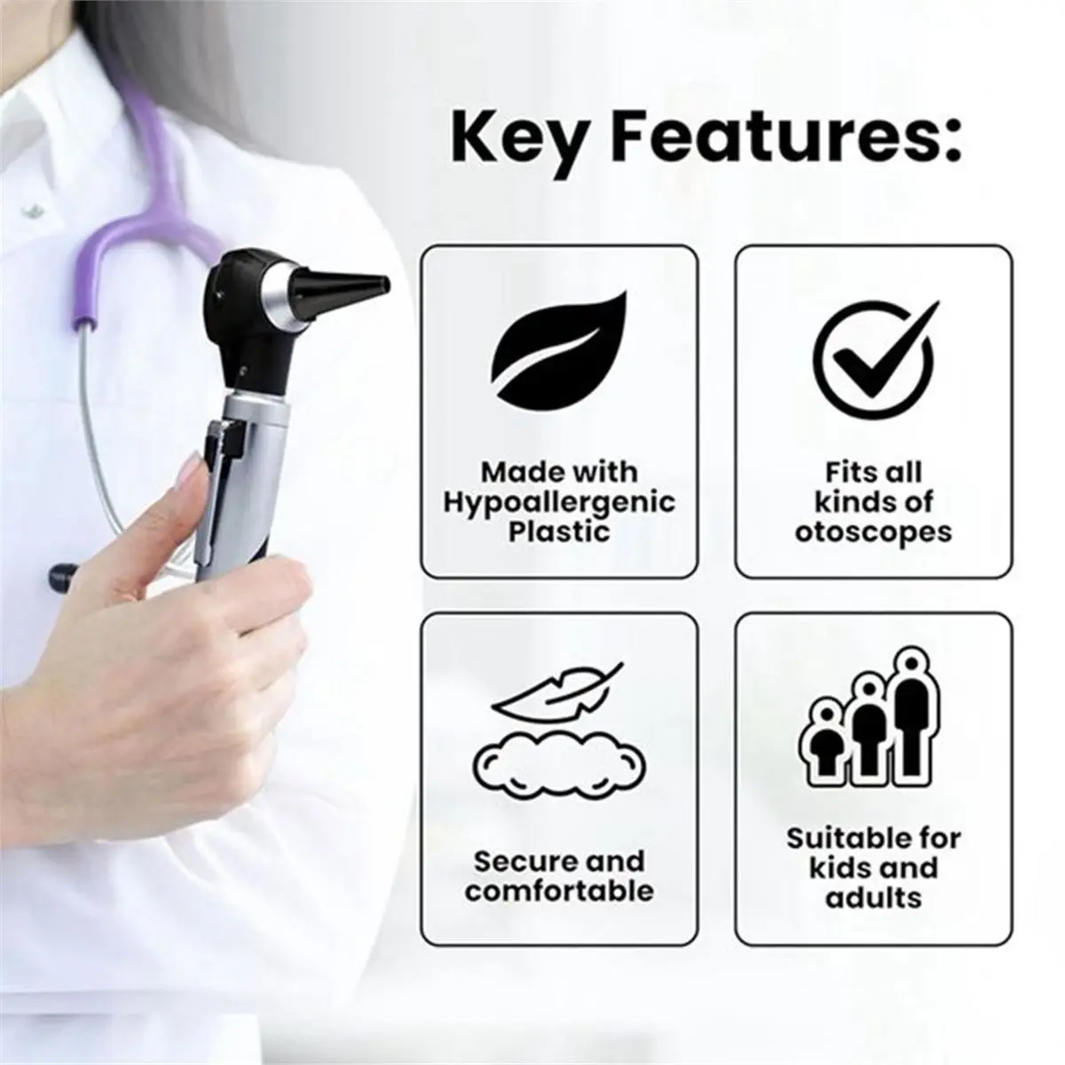 [NEW] 100 Pcs Diagnostic Otoscope Covers,Universal, High-Quality Disposable Plastic Ear Otoscope Specula Tips 4.25 mm