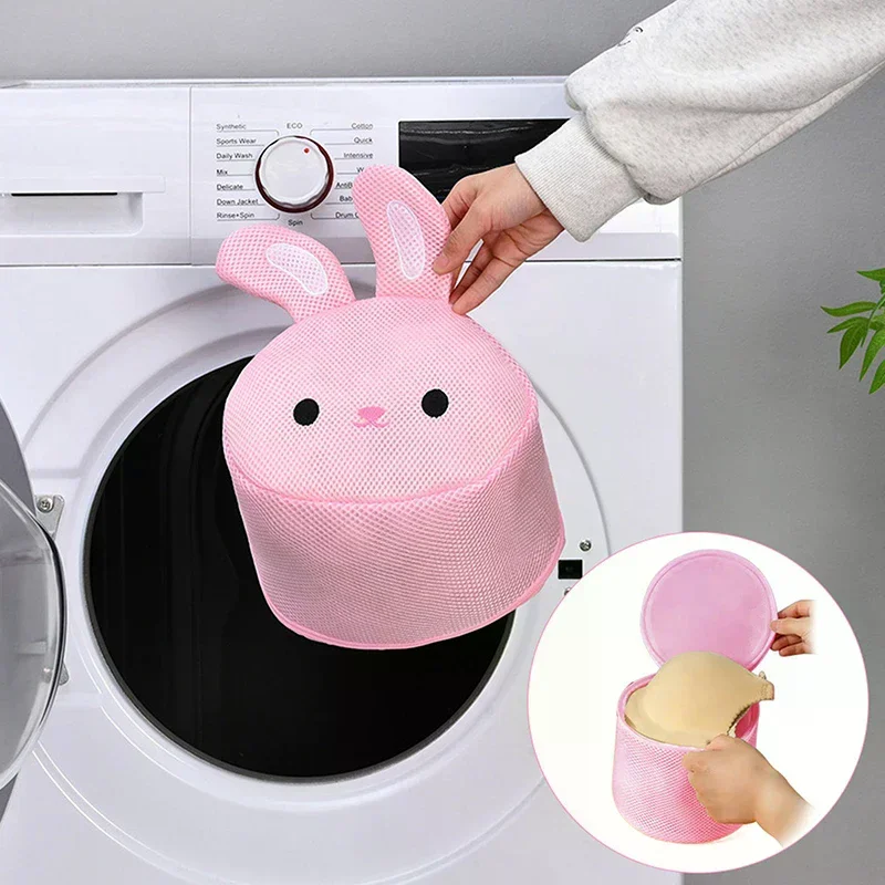 Cute Rabbit Anti-Deformation Laundry Bag Mesh Washing Pouch for Bras Underwear Lingerie Machine-Wash Special Home Travel Use