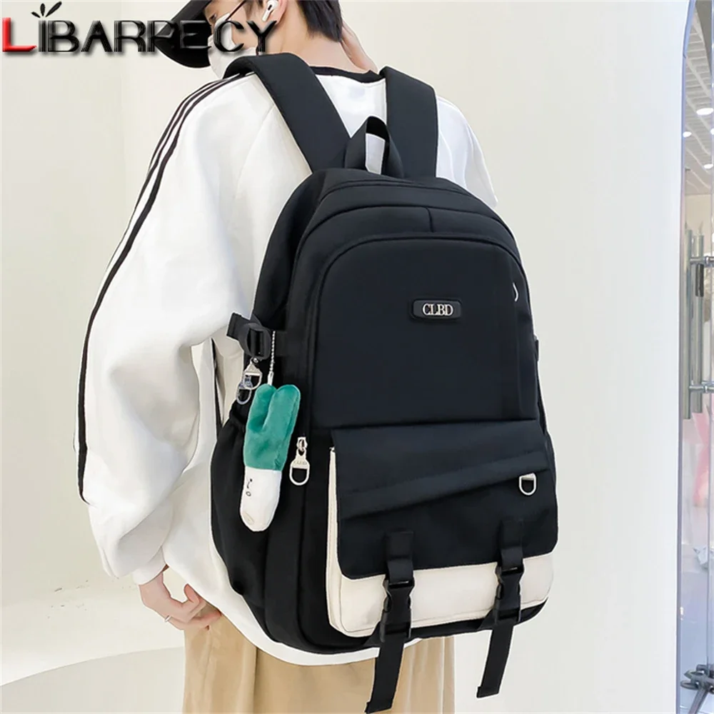 Mochila negra de gran capacidad para hombre y mujer, bolso de hombro para estudiantes, escolar, estilo coreano