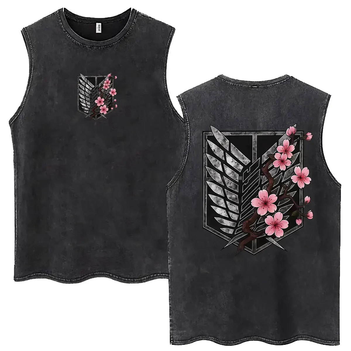 Anime Attack on Titan Vintage Washed Tank Tops Mikasa Ackerman Eren Jaeger Wings of Freedom Rose Logo Men Cotton Sleeveless Vest